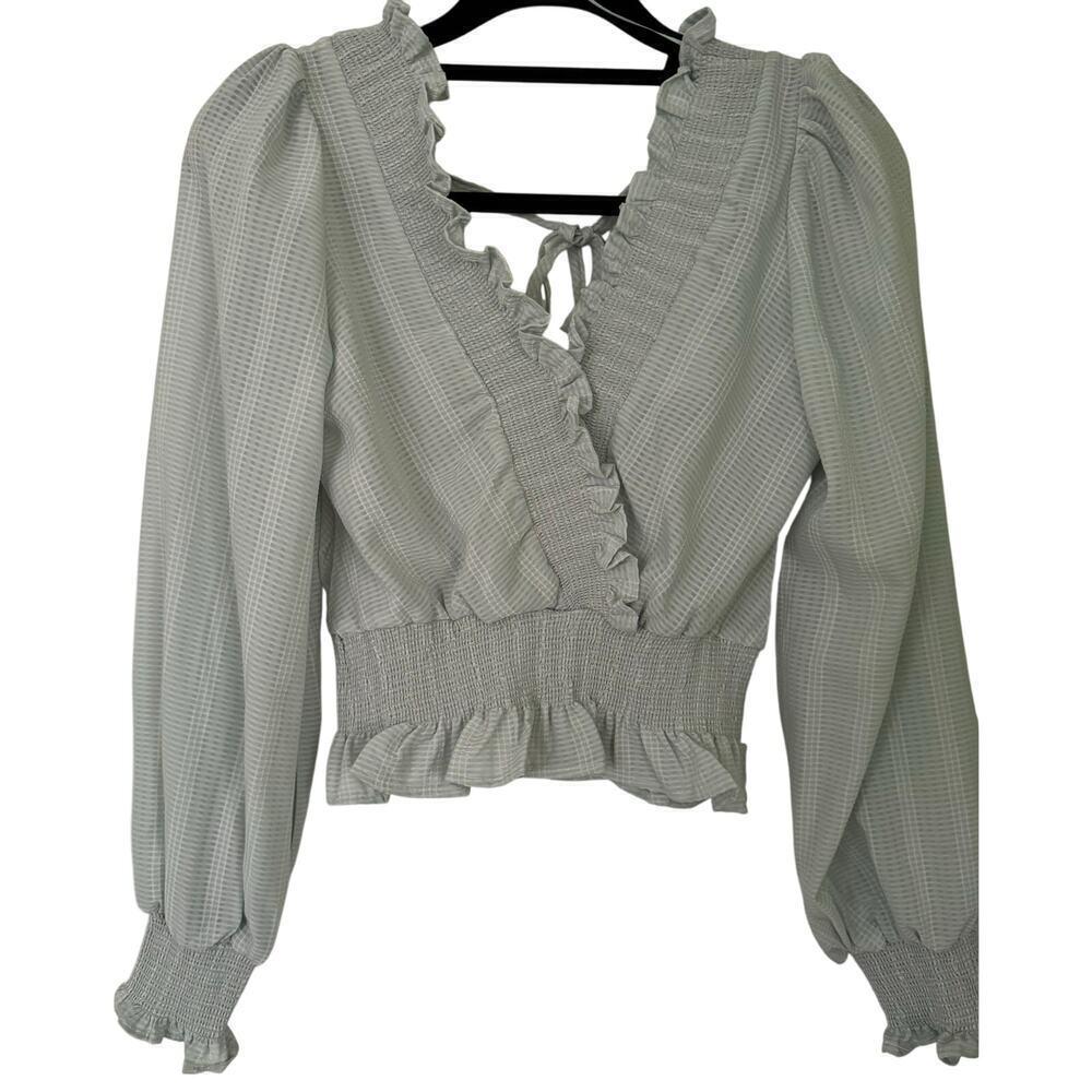 New by Blue Pepper ruffled‎ lite green pastel blouse puffed sleeves ruffled.